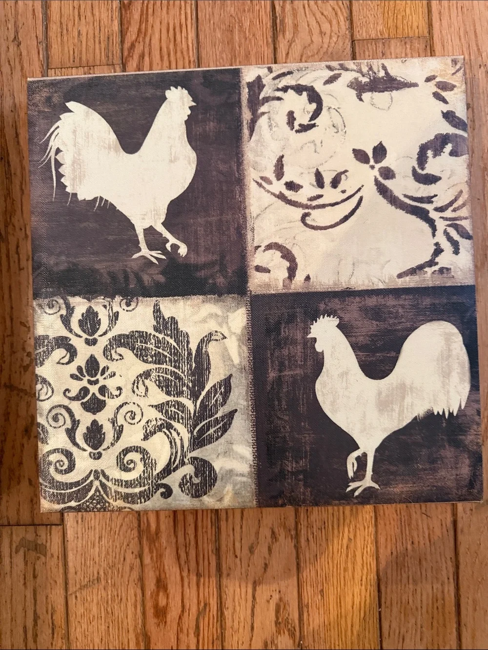 Set of 2 Rooster Wall Art Canvases - Neutral Farmhouse